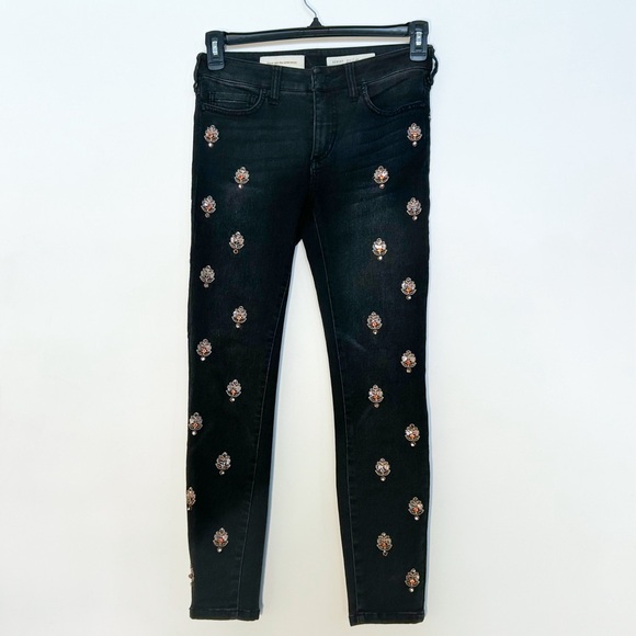 Anthropologie Pilcro Black High Rise rhinestone Skinny Jean jeggings - Picture 3 of 8
